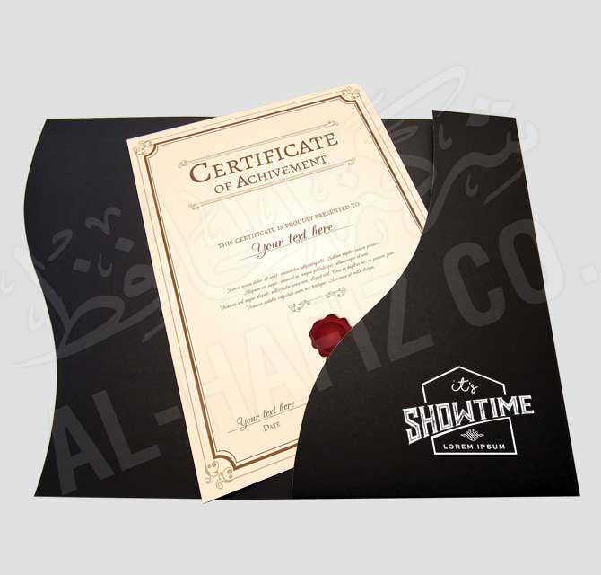  Folded Paper Certificate Holder with Die Cut - Black