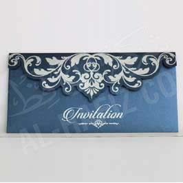  Fancy Laser Cut Invitation Card - Light Blue with Silver Print