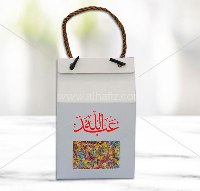 صندوق قرقيعان مع الطباعة الأسماء الخاصة على الصندوق 
