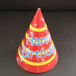 Printed Paper Cone Birthday Cap - Orange