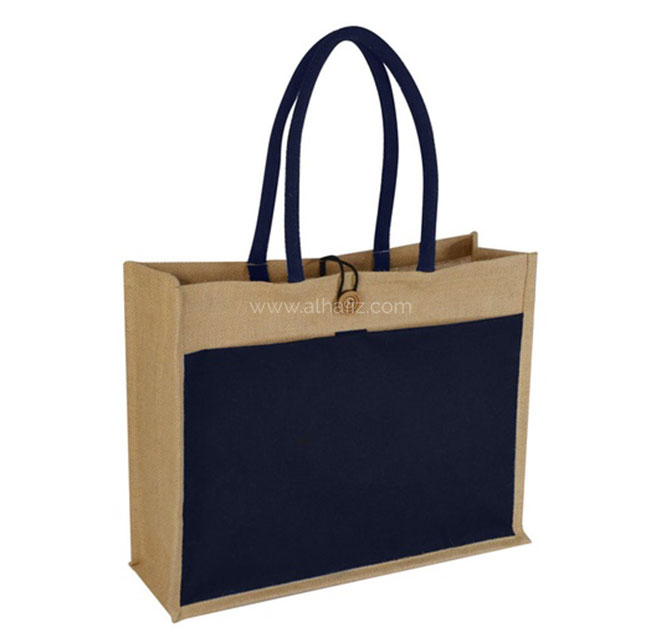 MONCLOVA - Jute Bag with Canvas Pocket - Blue
