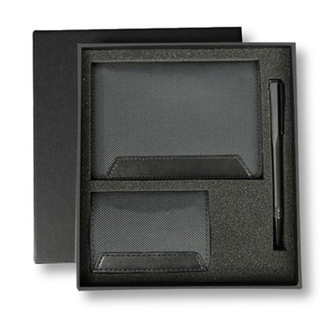 IRTA - Executive Set of Passport Cover, Name Card Holder and Metal Pen - Black