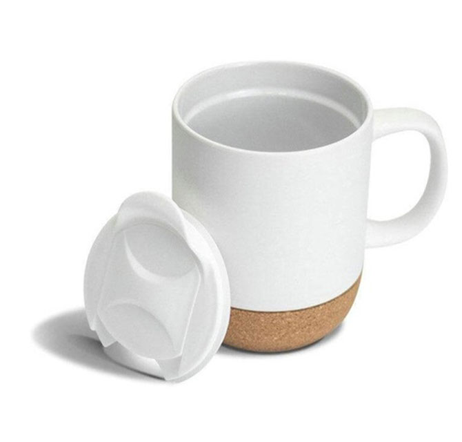 LUCCA - Giftology Ceramic Mug with Cork and Lid - White