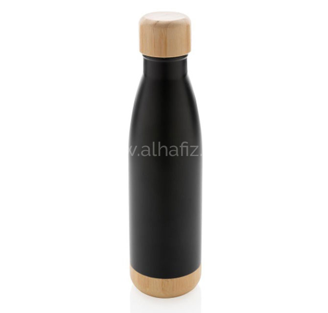 ODESSA - Giftology Double Wall Stainless Bottle with Bamboo Lid and Base - Black