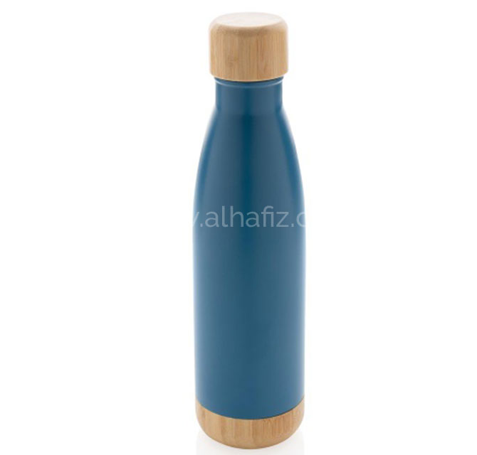 ODESSA - Giftology Double Wall Stainless Bottle with Bamboo Lid and Base - Blue