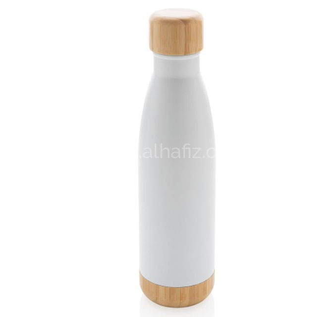 ODESSA - Giftology Double Wall Stainless Bottle with Bamboo Lid and Base - White