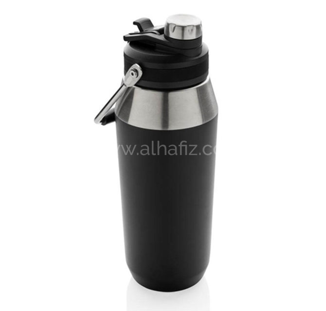 USLAR - Hans Larsen Vacuum Bottle with Solid Handle and Dual Lid - 1L - Black