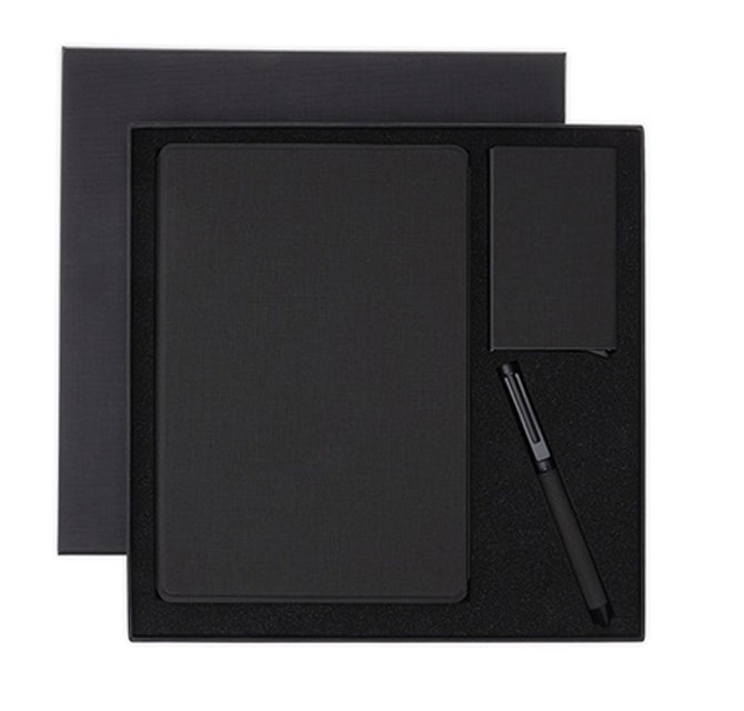 TESSIN - CHANGE ZERO Sustainable Gift Set with Refillable Notebook, Pen & Cardholder - Black