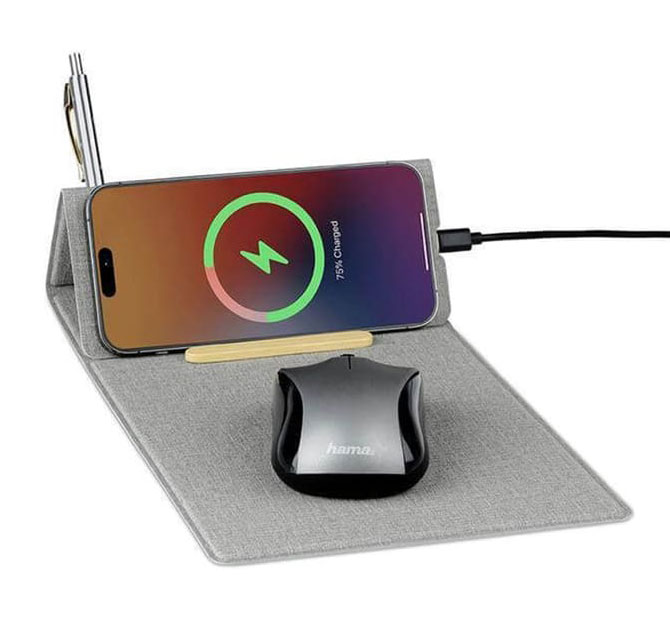 BLACE - CHANGE ZERO Recycled PU 15W Wireless Mousepad & Desk Organizer - Grey