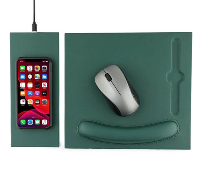 DOBERAN - @memorii 10W Wireless Charger PU Mouse Pad - Dark Green