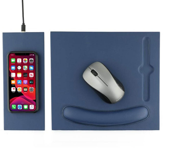 DOBERAN - @memorii 10W Wireless Charger PU Mouse Pad - Navy Blue