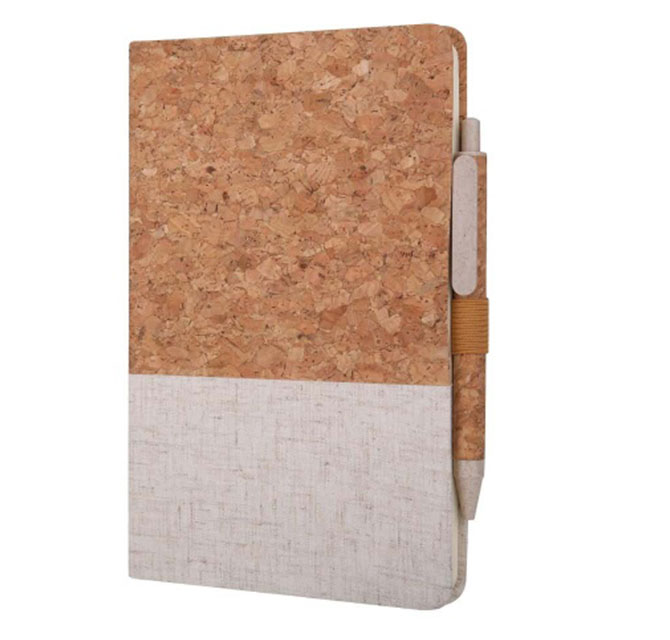 BORSA - eco-neutral Set of A5 Cork Fabric Hard Cover Notebook and Pen - White