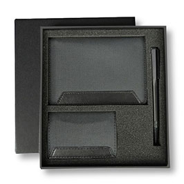 Irta - Executive Set Of Passport Cover, Name Card Holder And Metal Pen - Black