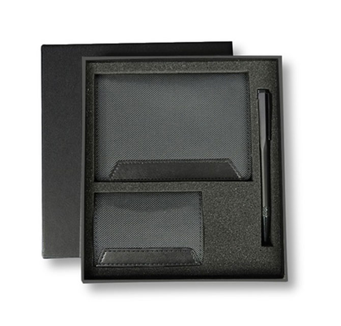 IRTA - Executive Set of Passport Cover, Name Card Holder and Metal Pen - Black