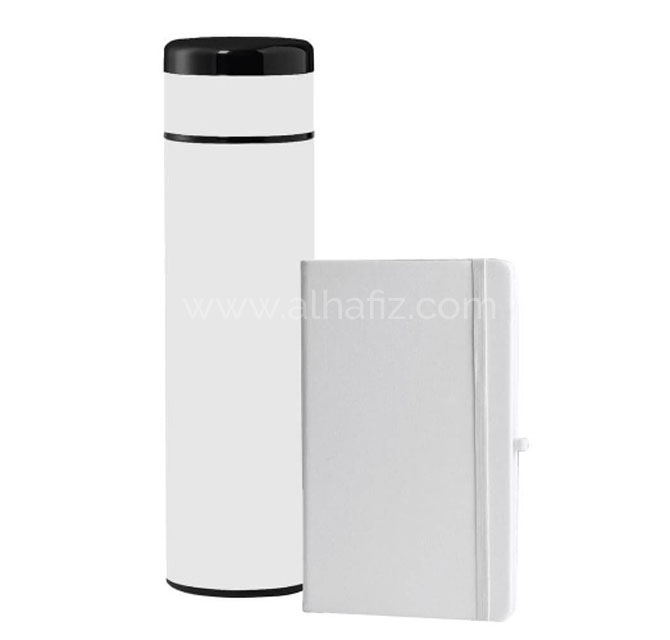 SARGAN - Vacuum Flask with Temperature Lid and Notebook Gift Set - White