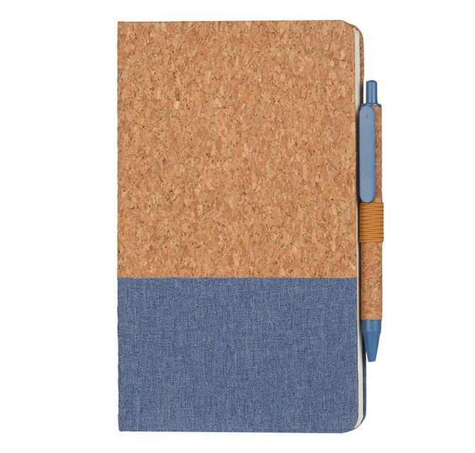 BORSA - eco-neutral A5 Cork Fabric Hard Cover Notebook and Pen Set - Blue