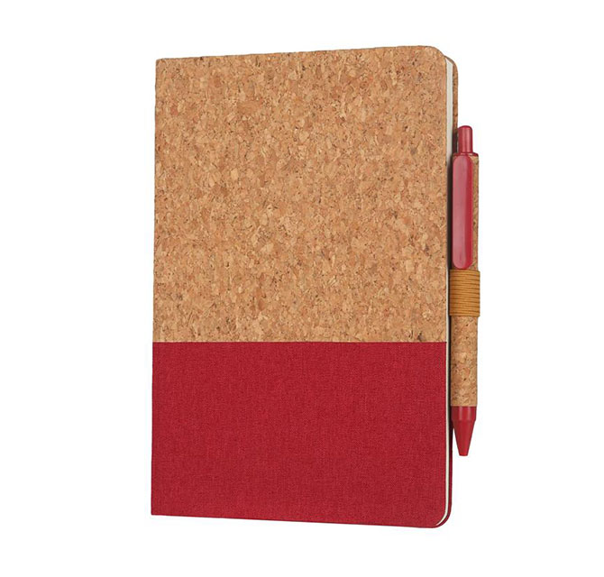 BORSA - eco-neutral A5 Cork Fabric Hard Cover Notebook and Pen Set - Red