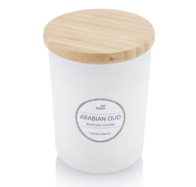 NOUM - Arabic Oudh Scented Glass Candle with Bamboo Lid - White