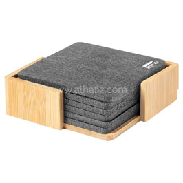 Laax - Eco-neutral Rpet Set Of 6 Felt Coasters With Bamboo Stand