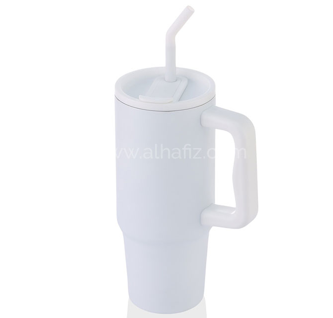 BERN - Recycled Stainless Steel Tumbler with Reusable Straw - White