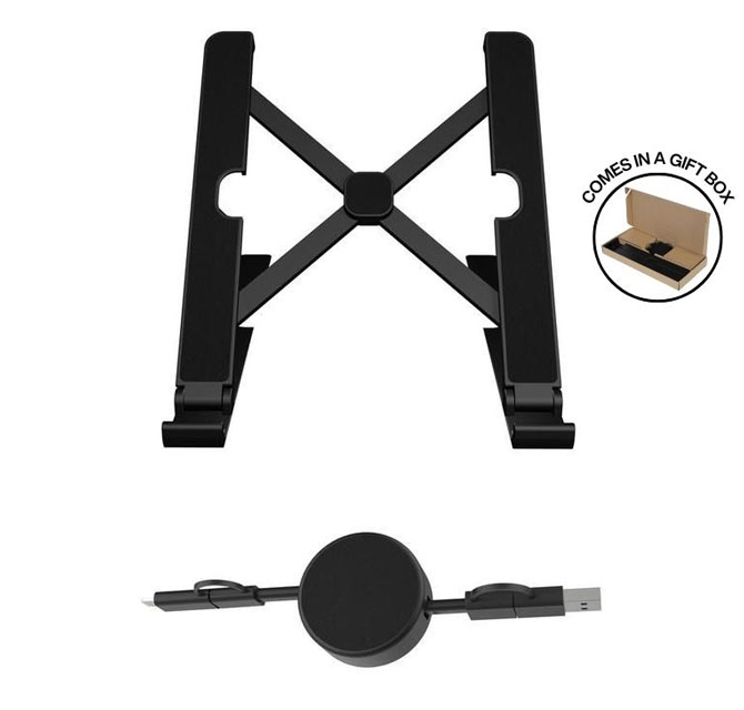 BRELA - @memorii Set of Recycled Laptop Stand and retractable cable - Black