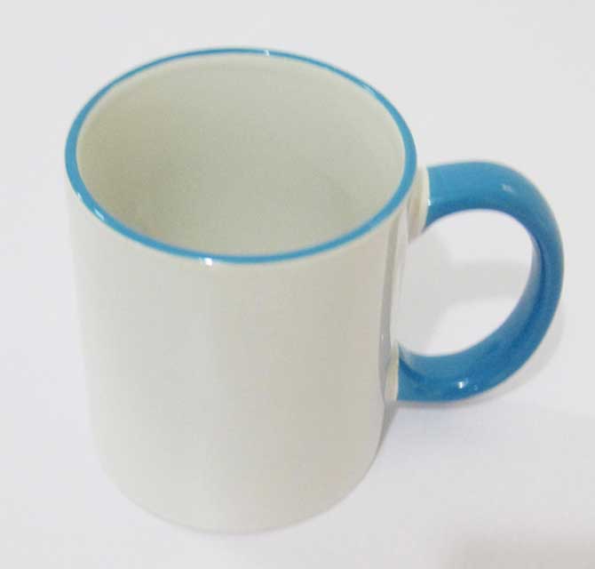 White Cup - Light Blue Rim and Handle