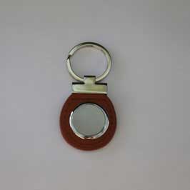 Metal & Faux Leather Keychain - Round