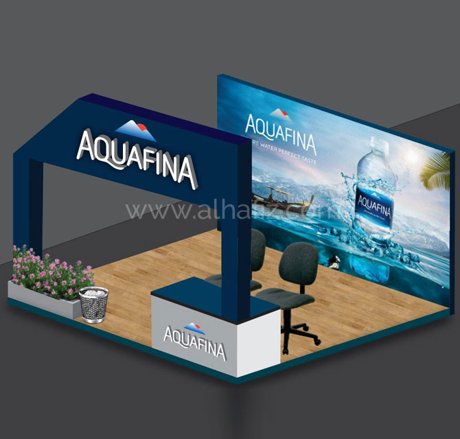 Customize open shape booth with high flooring and branding