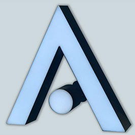 Standoff Mounted Rimless Flat Cut illuminated Acrylic Channel Sign Letter with Powder Coated Aluminum Side Returns