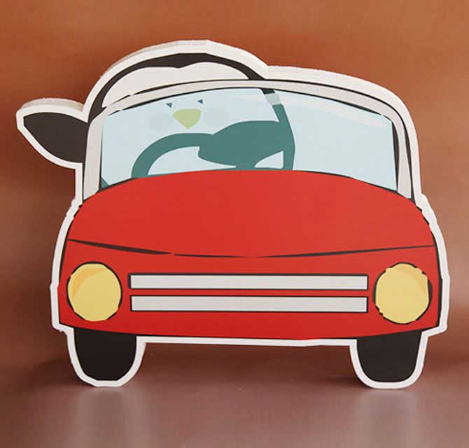 Styrofoam 2D Cutout - Penguin in Car