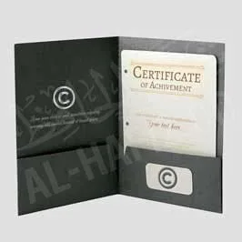 Folded Paper Certificate Holder with Die Cut - Black with Inner Pockets Folded Paper Certificate Holder with Die Cut - Black with Inner Pockets