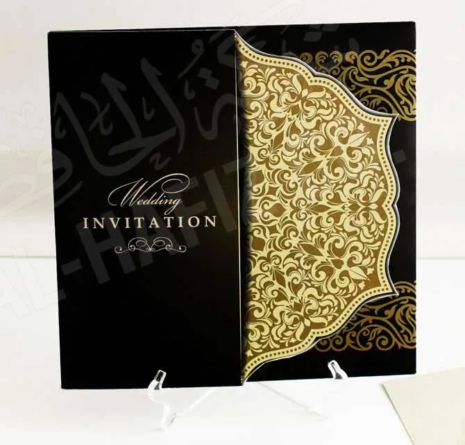 Fancy Invitation Card - Olive Green with Golden print