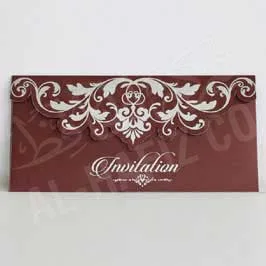 Fancy Laser Cut Invitation Card - Maroon with Silver Print Fancy Laser Cut Invitation Card - Maroon with Silver Print