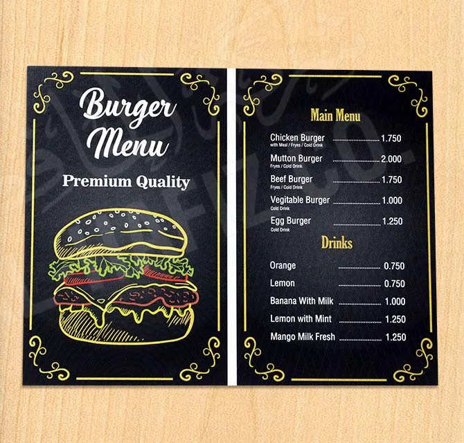 Hotel Menu Digital Printing with Spot Gold and Clear Ink Black