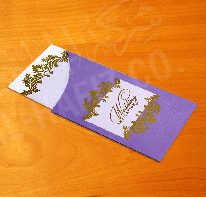 Wedding Invitation Card Digital Printing With Metallic Gold Printing Purple