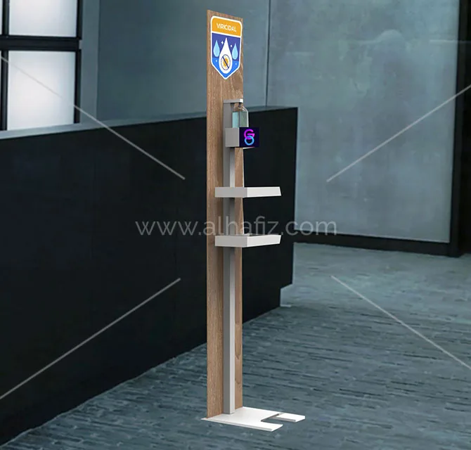 Hand Sanitizer Stand with Logo Header and Shelves