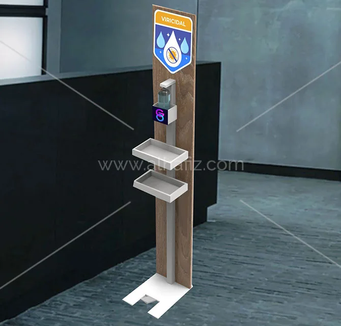 Hand Sanitizer Stand with Logo Header and Shelves