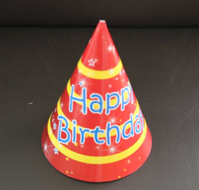 Printed Paper Cone Birthday Cap - Orange
