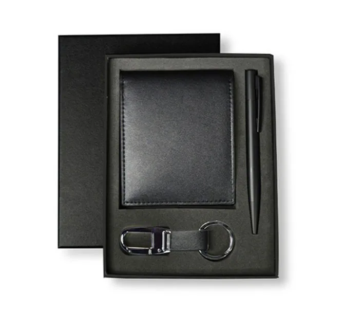 BIBURY - Set of Men's Wallet, Key Chain and Pen - Black
