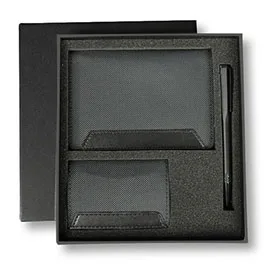 Irta - Executive Set Of Passport Cover, Name Card Holder And Metal Pen - Black