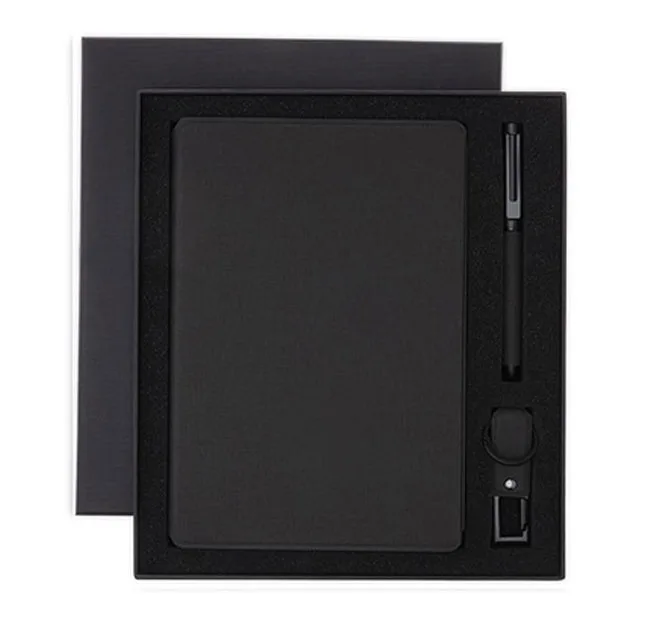 LENZEN - CHANGE ZERO Sustainable Gift Set with Refillable Notebook, Pen & USB Keychain - Black