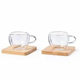 Pama - Set Of 2 Expresso Cup With Bamboo Coaster