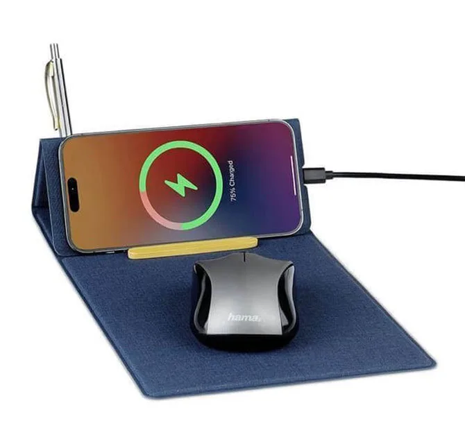 BLACE - CHANGE ZERO Recycled PU 15W Wireless Mousepad & Desk Organizer - Navy Blue