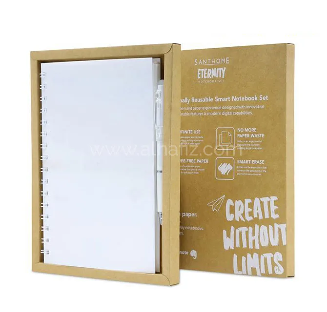 Santhome® Eternity - طقم دفتر قابل لإعادة الاستخدام وقلم - أبيض