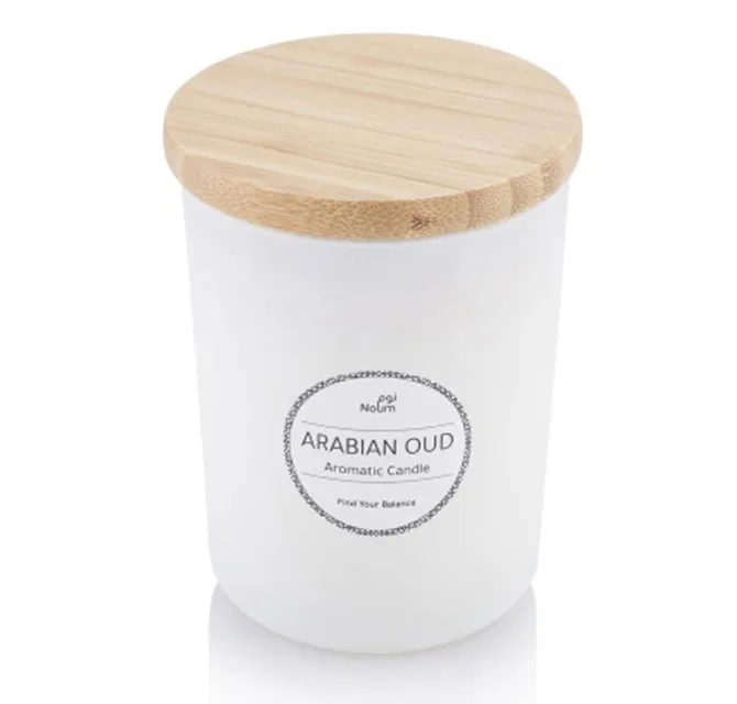 NOUM - Arabic Oudh Scented Glass Candle with Bamboo Lid - White