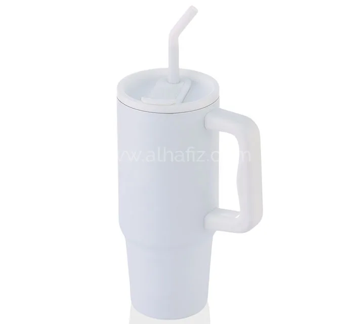 BERN - Recycled Stainless Steel Tumbler with Reusable Straw - White