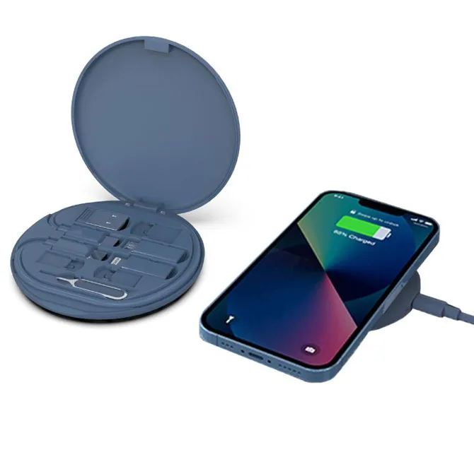 OSLO - @memorii Recycled 15W Wireless Charger Multi - Cable Set - Blue