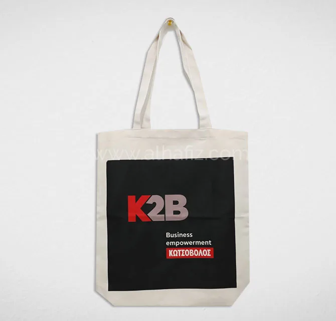Canvas Tote Bag with Black Logo Panel