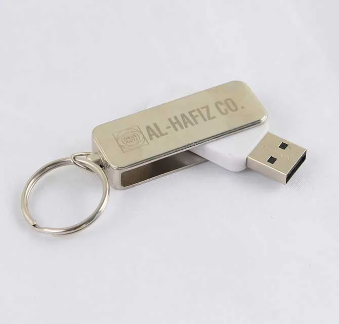 USB 8GB - رقاقة PBCA مع الجزء المعدني - أبيض
