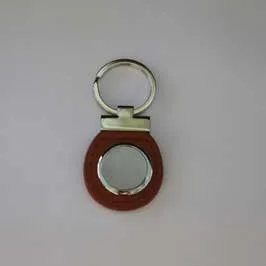 Round Metal & Faux Leather Keychain